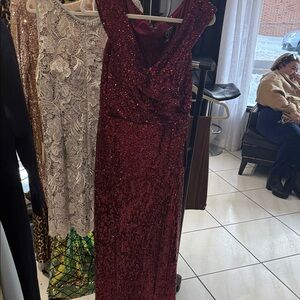 Elegant Burgundy Sequin Evening Gown